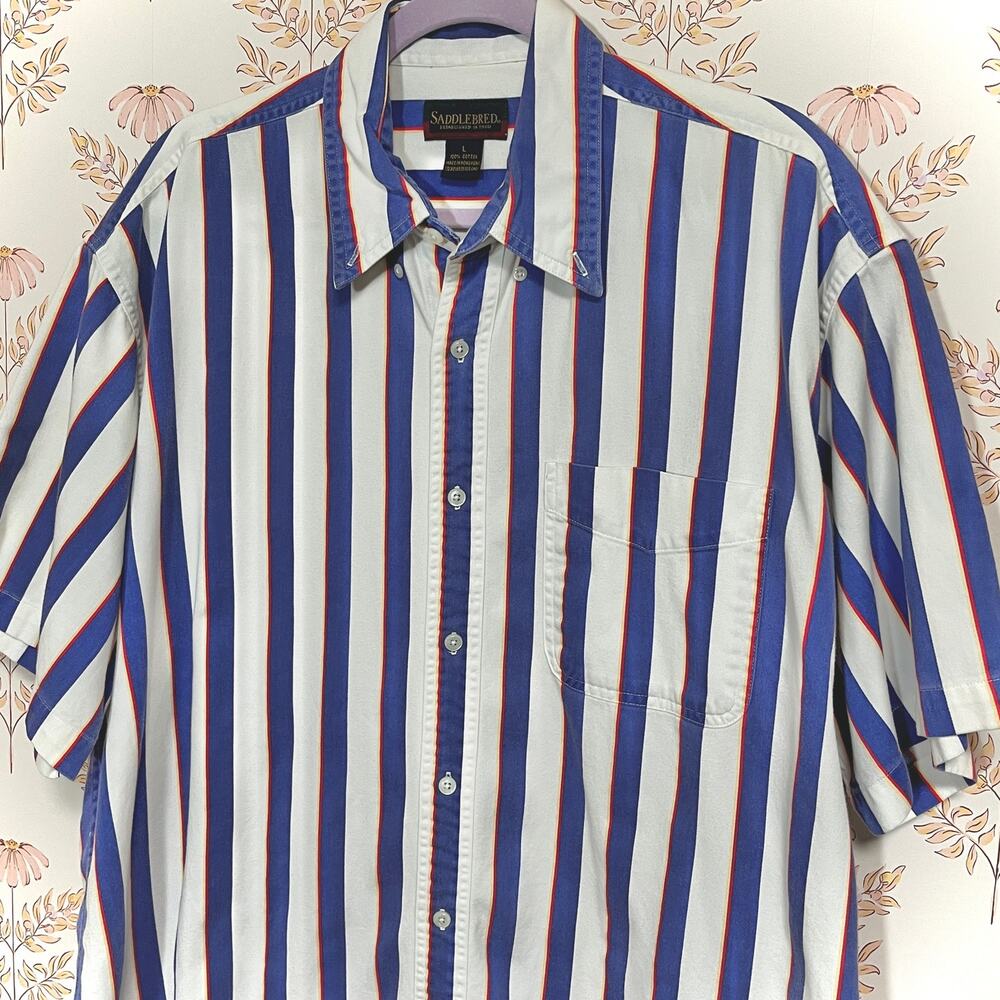 Vintage 90s Striped Heavyweight 100% Cotton Button Down Shirt, Indie Streetwear